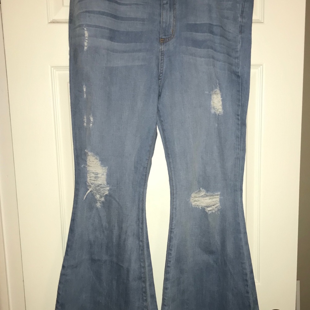 Bell bottom distressed jeans